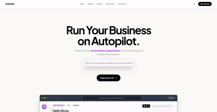 Mirror World Landing Website